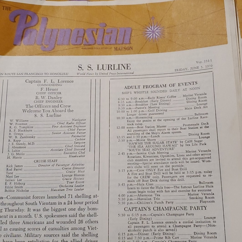 Matson cruise line news letter